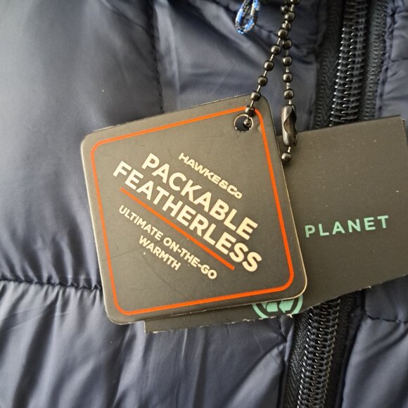 NWT Hawke & Co Men’s Featherless Fill Puffer lightweight hooded packable blue XL - Picture 5 of 11